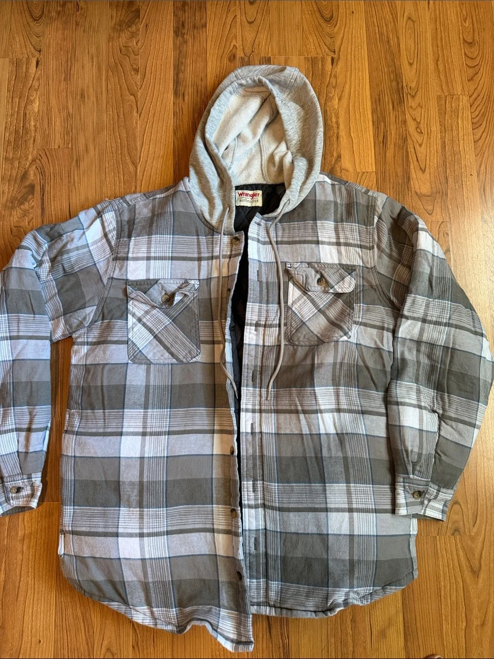 Wrangler Gray and White Plaid Hooded Jacket